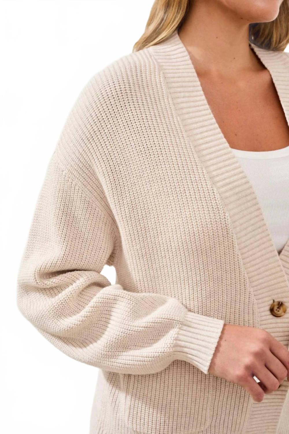 Long Sleeve Combed Cotton Cardigan In Canvas