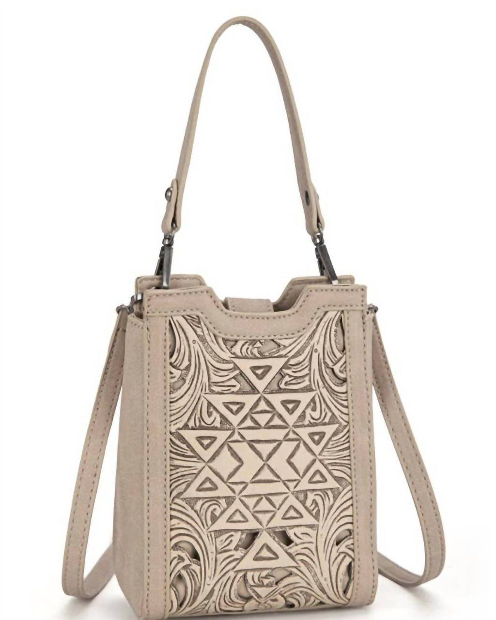 Women's Floral Aztec Tooled Mini Tote In Tan