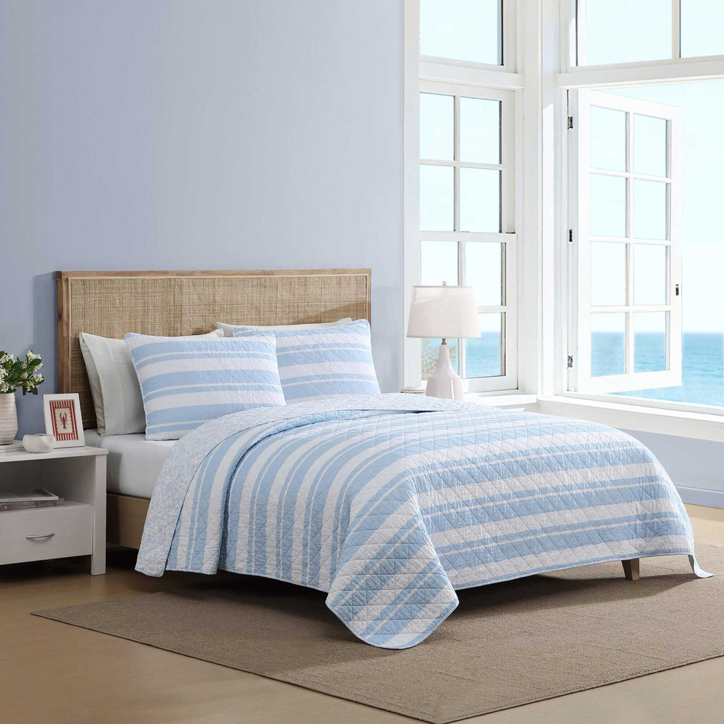 Nautica Seafront Stripe Blue Full/Queen Quilt Set