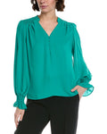 CeCe Half Placket Smocked Top