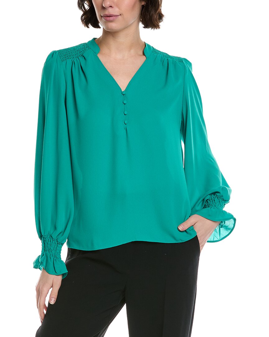 CeCe Half Placket Smocked Top