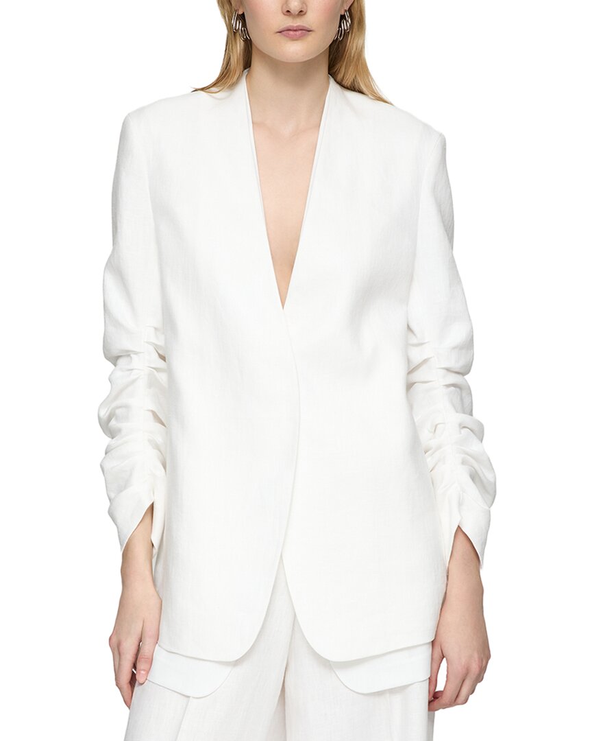 Lafayette 148 New York Petite V-Neck Ruched Sleeve Linen Blazer