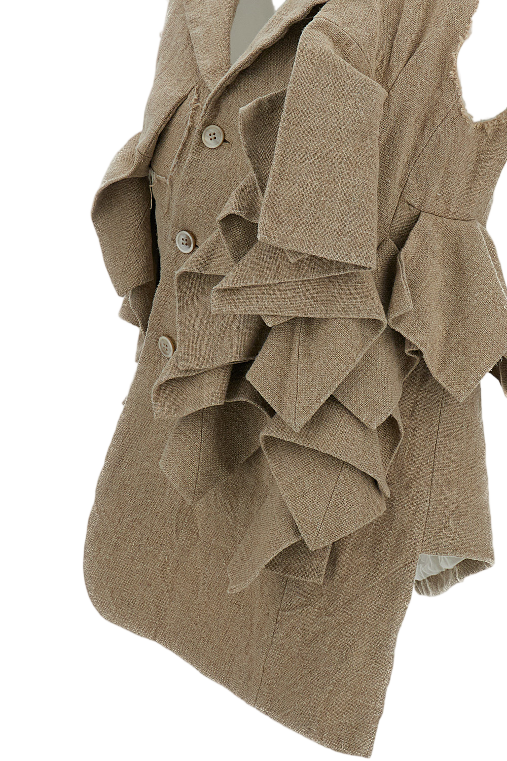 Beige Linen Ruffle Vest