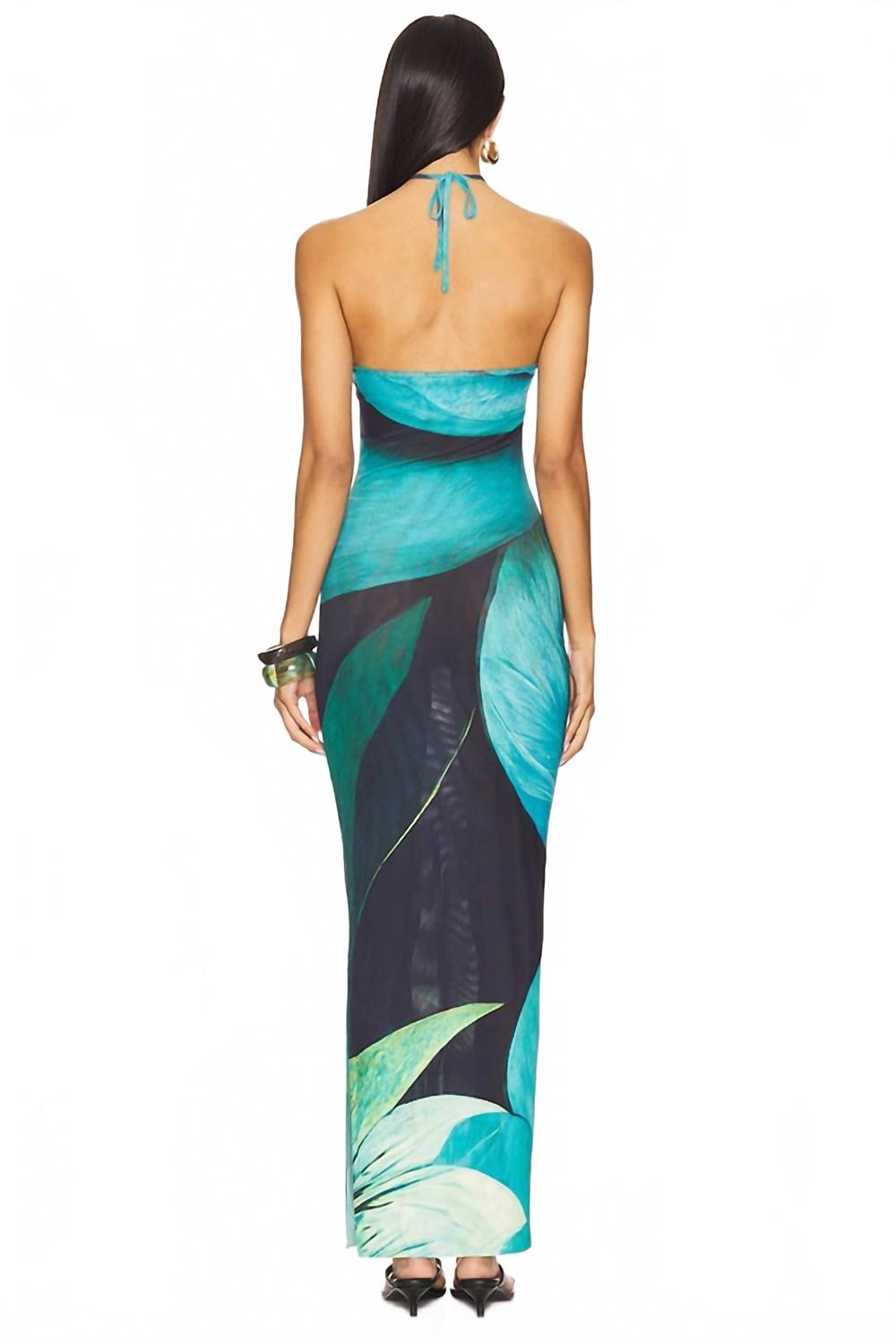 Dalia Halter Neck Dress In Multi Blue