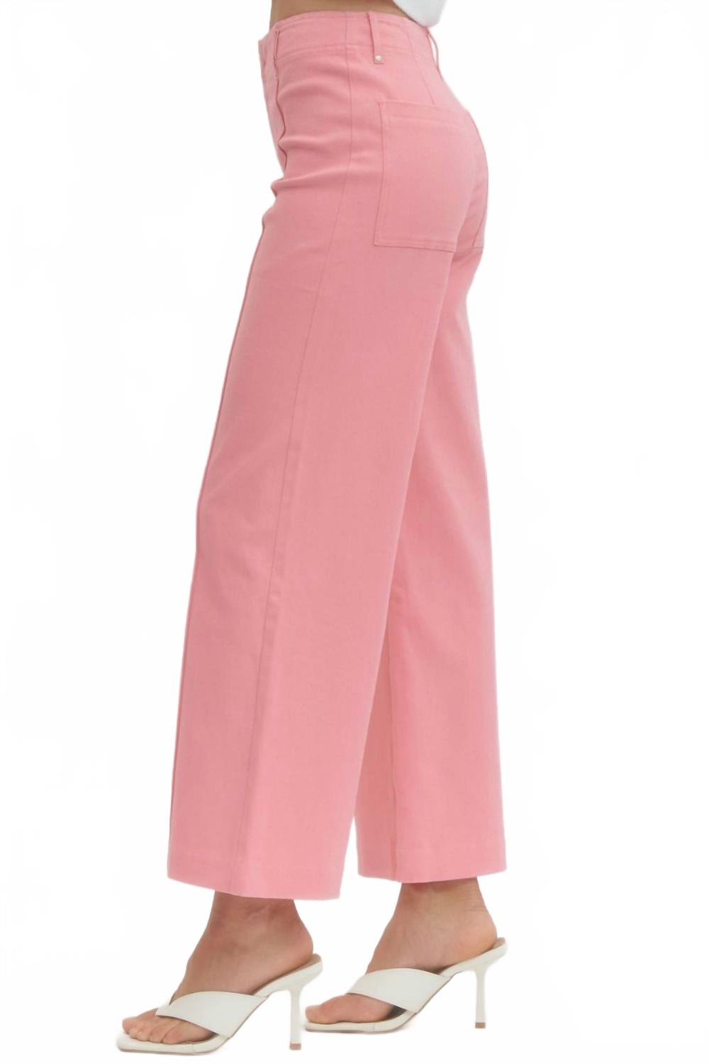 Solid High Rise Wide Leg Pants In Pink
