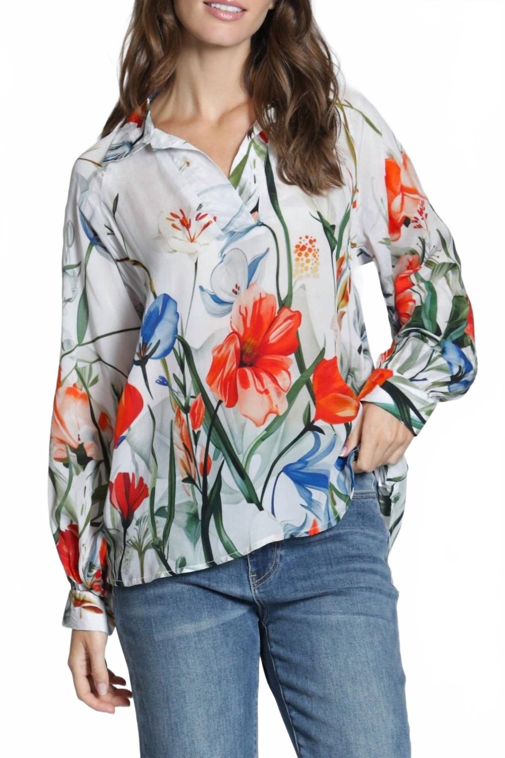 Half-Placket Pullover Blouse In Whispers In Bloom