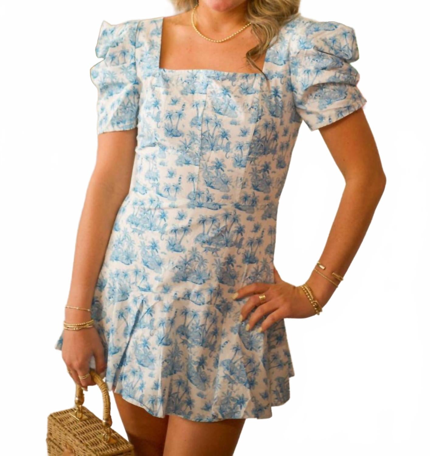 Kimberly Romper With Short Dress In Blue Jungle Toile