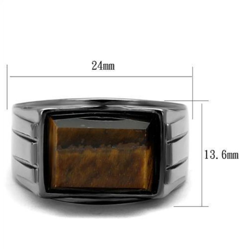 IP Light Black Stainless Steel Ring with Synthetic Tiger Eye in Topaz