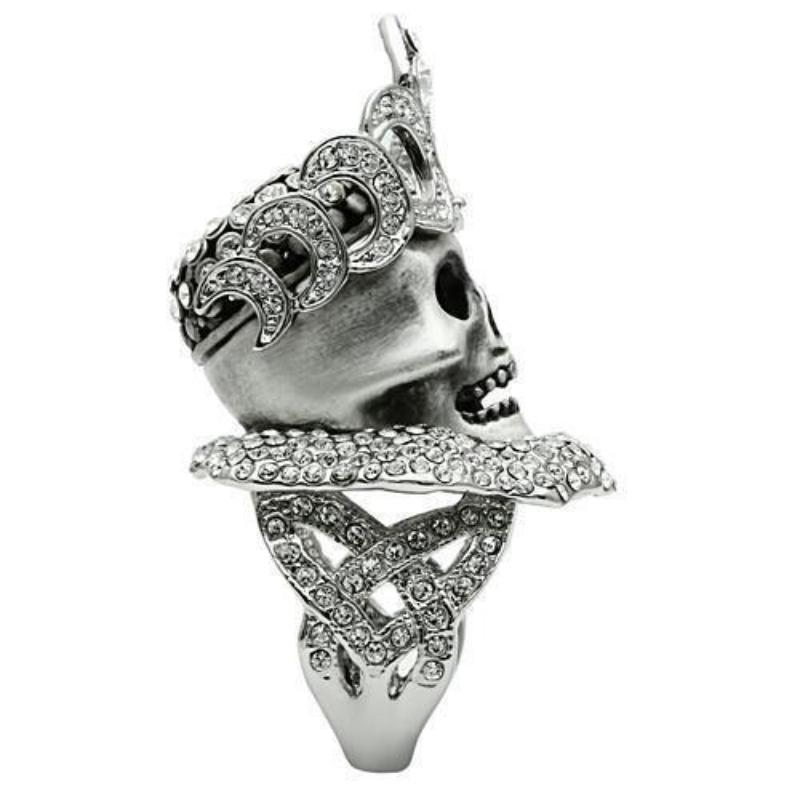 Matte Rhodium & Rhodium White Metal Ring with Top Grade Crystal in Clear