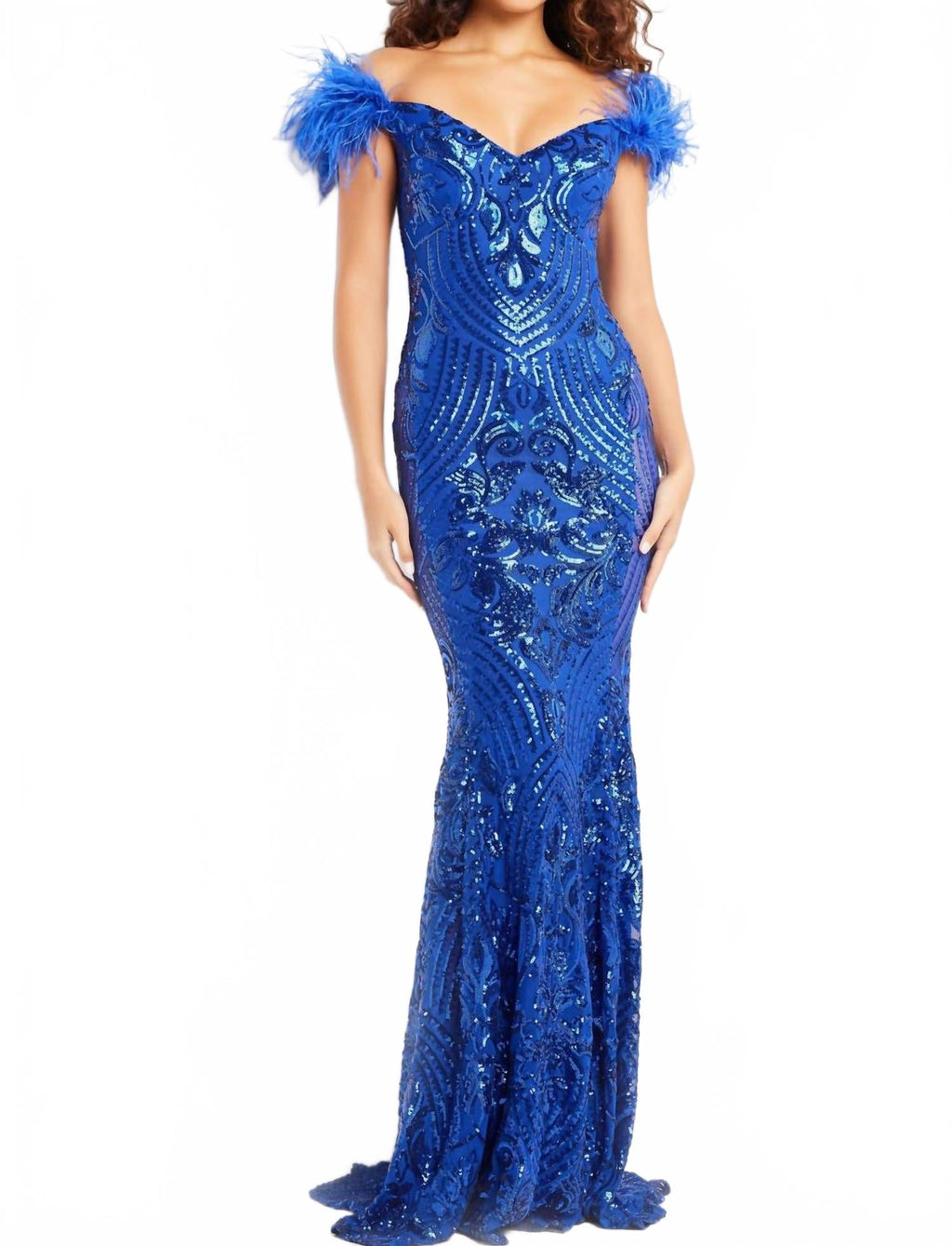 Sequin Off The Shoulder Dress In Royal