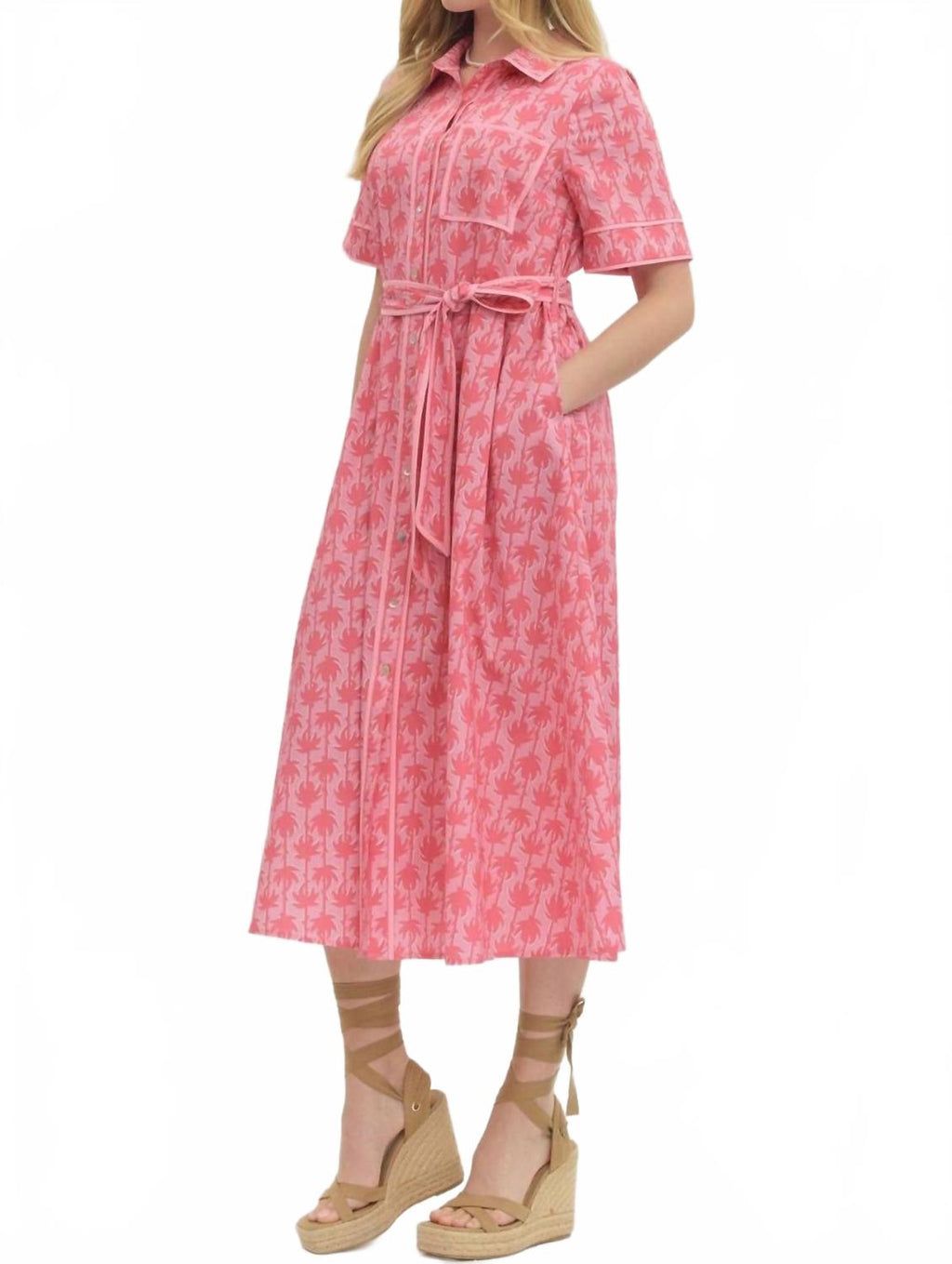 Short Sleeve Botanical Mini Dress In Pink