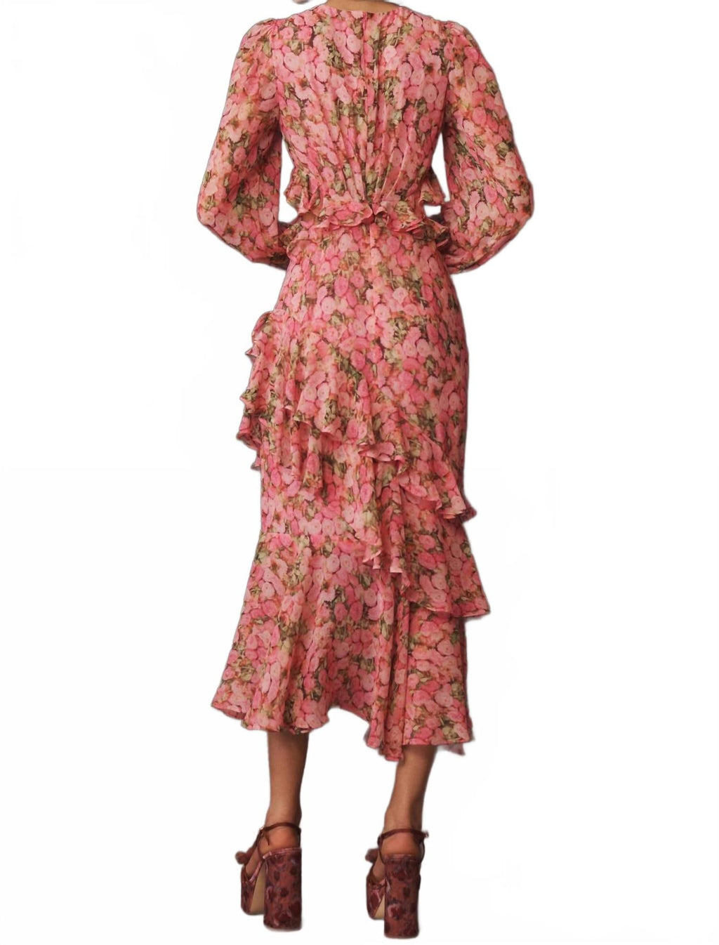 Floral Ruffled Maxi Dress In Pink/multi