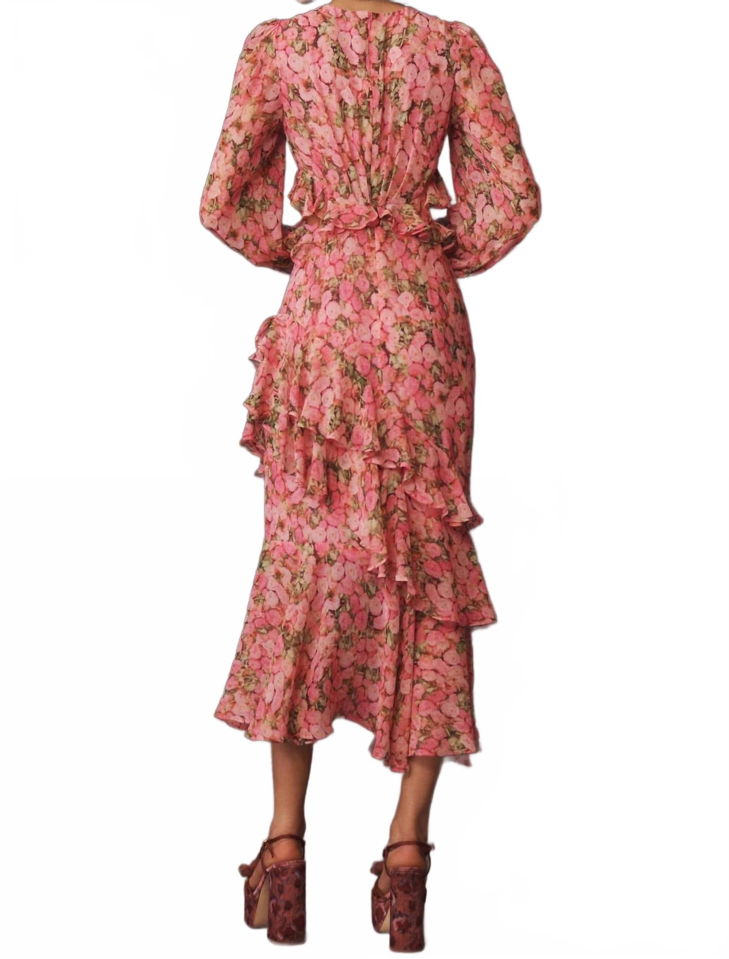 Floral Ruffled Maxi Dress In Pink/multi
