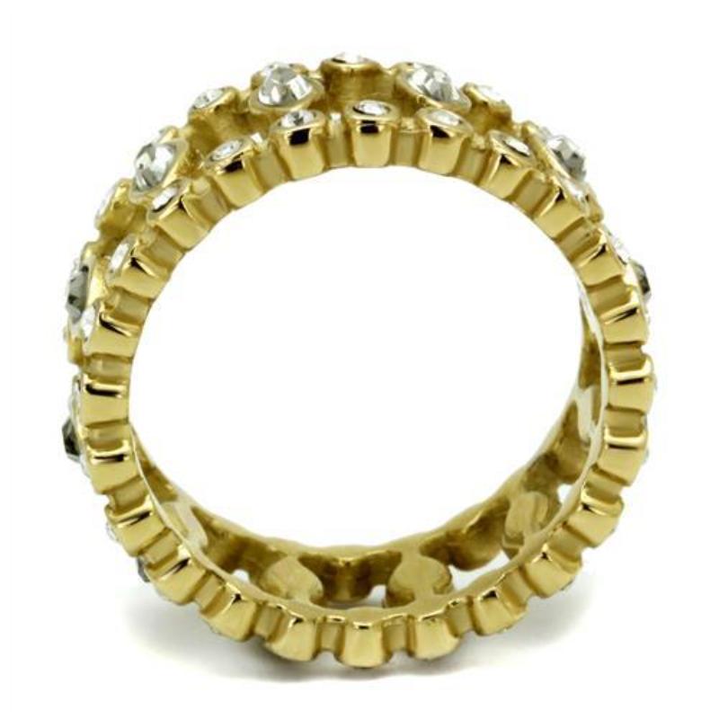 IP Gold(Ion Plating) Stainless Steel Ring with Top Grade Crystal in Black Diamond