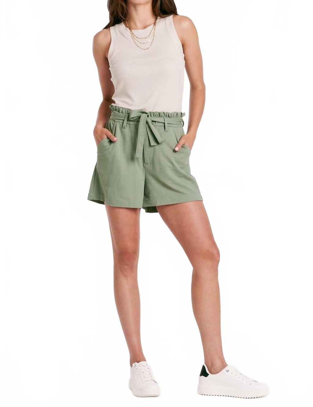 Solid Belted Shorts With Pockets In Sagebrush