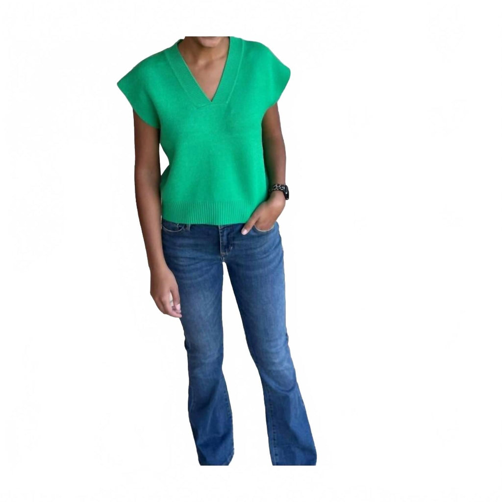 Emma Ribbed Knit Vest In Emerald