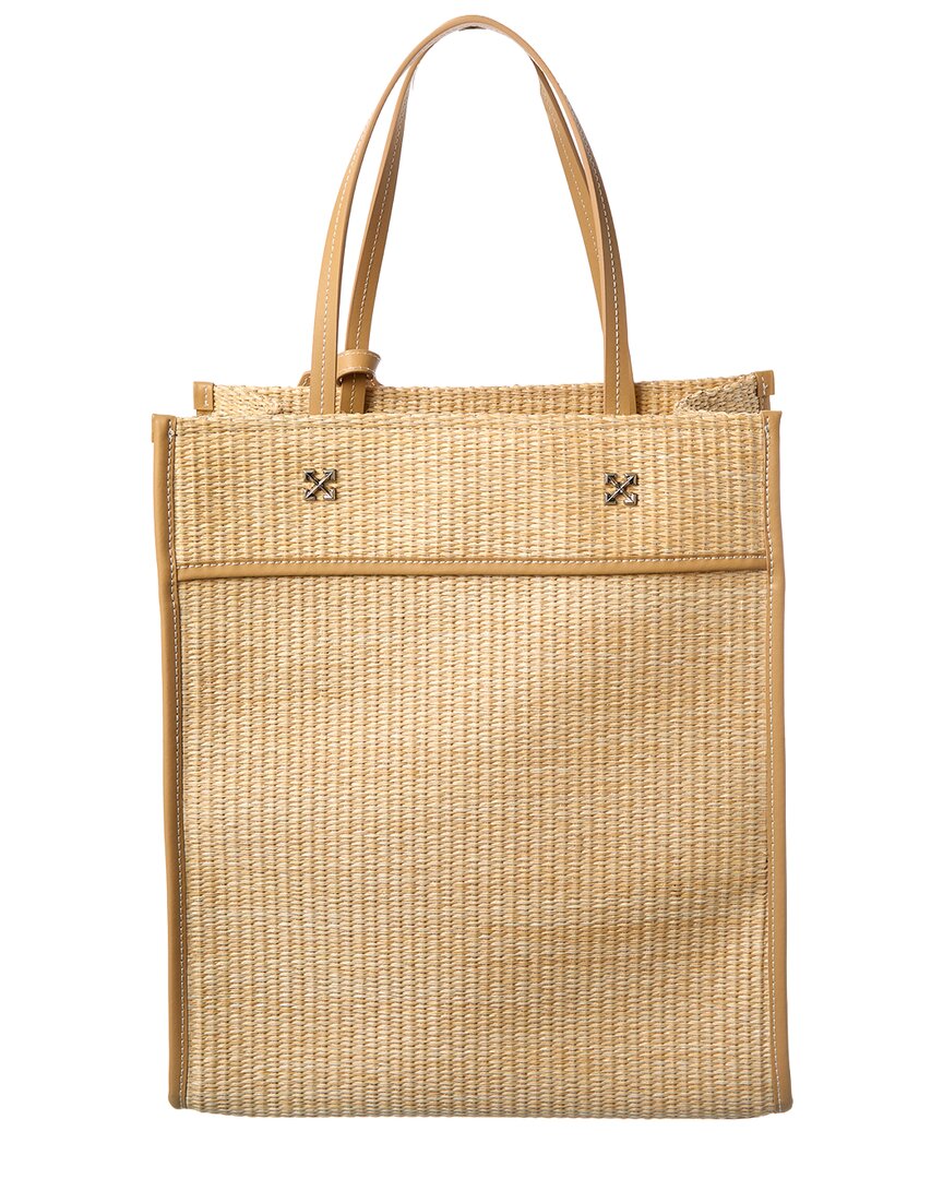 Off-White Boxy Large Straw & Leather Tote