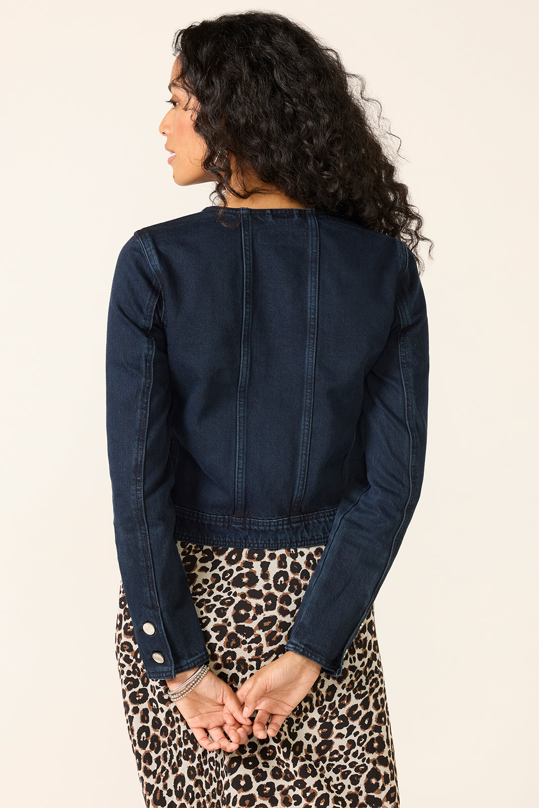 Women's Collarless Trucker Denim Jacket