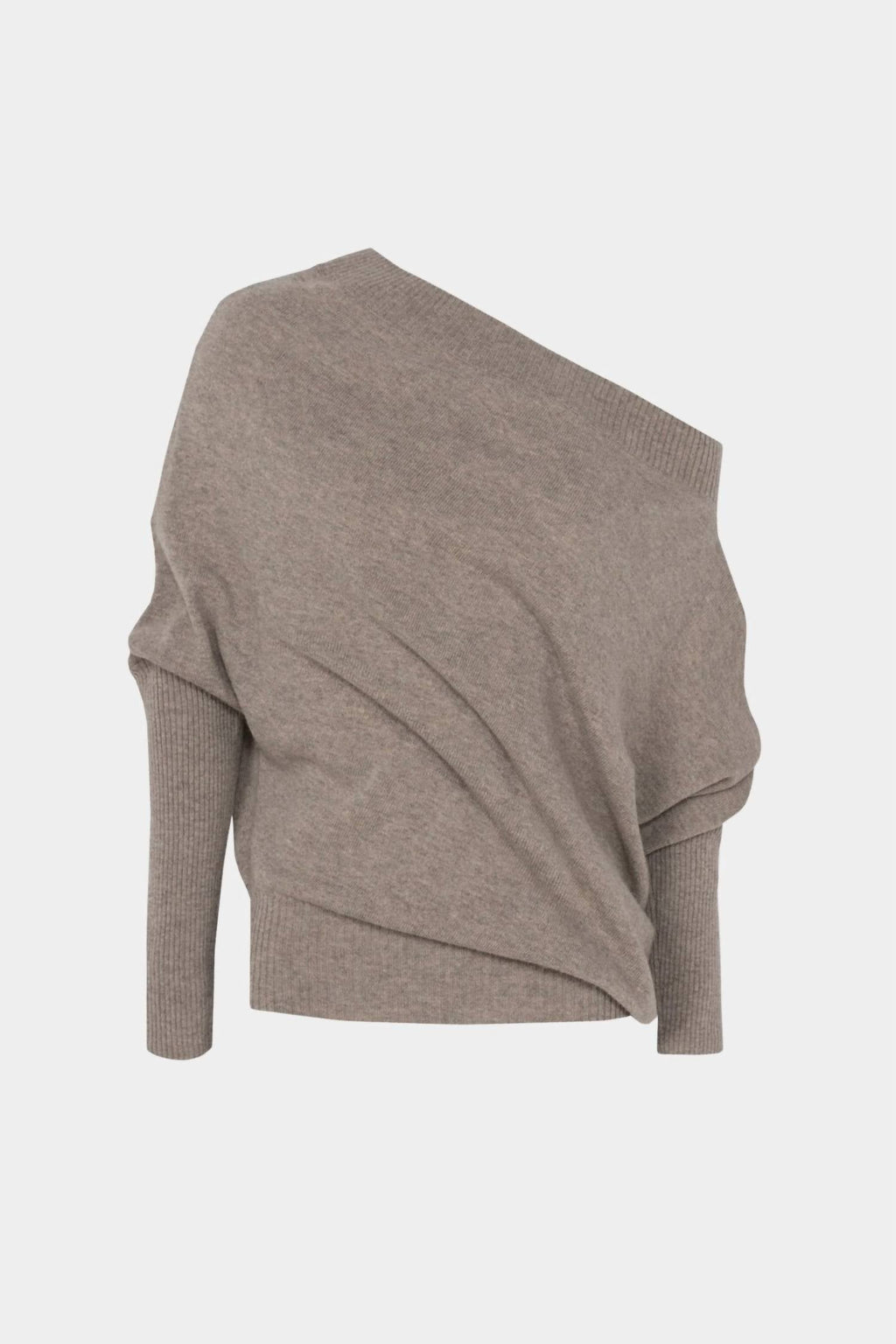 Merino Wool Off Shoulder Sweater In Taupe