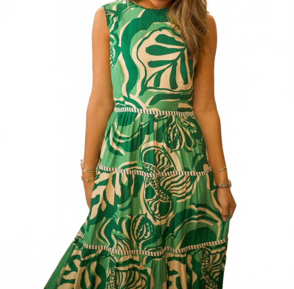 Alva Leaf Midi Dress In Amazon Green