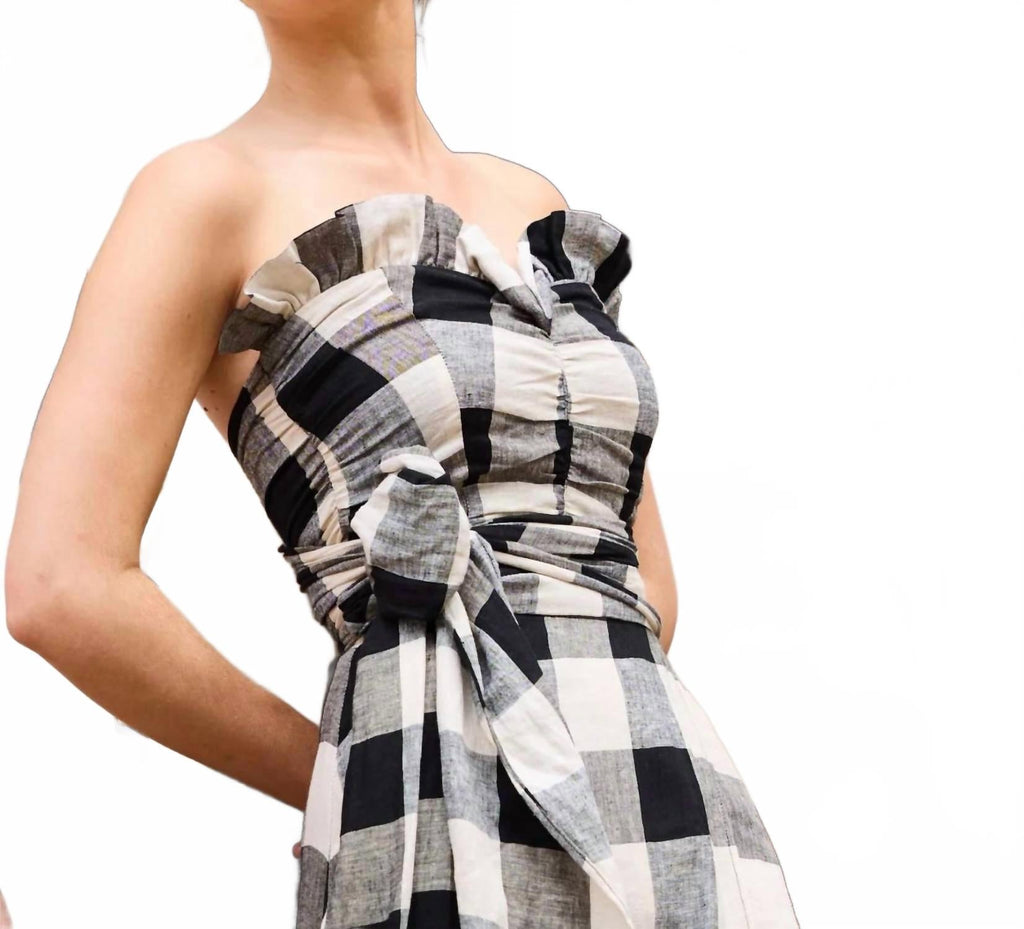 Gingham Wrap Top In Black/beige