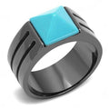 IP Light Black Stainless Steel Ring with Synthetic Turquoise in Sea Blue