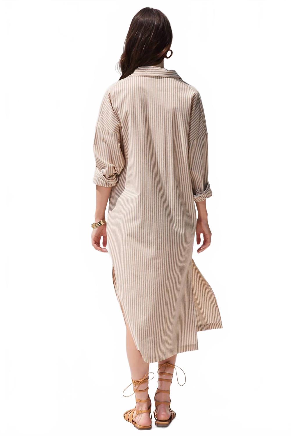 Stripe Midi Shirt Dress In Taupe