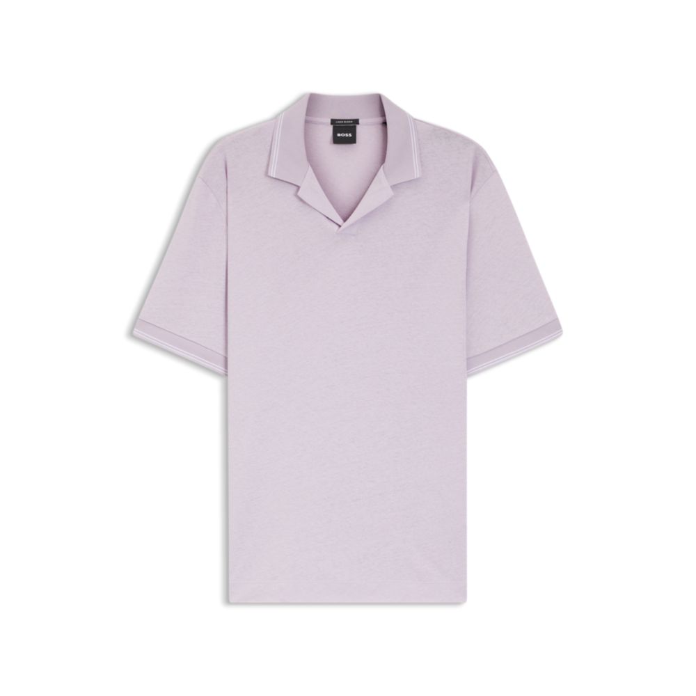 Johnny-collar polo shirt in cotton and linen