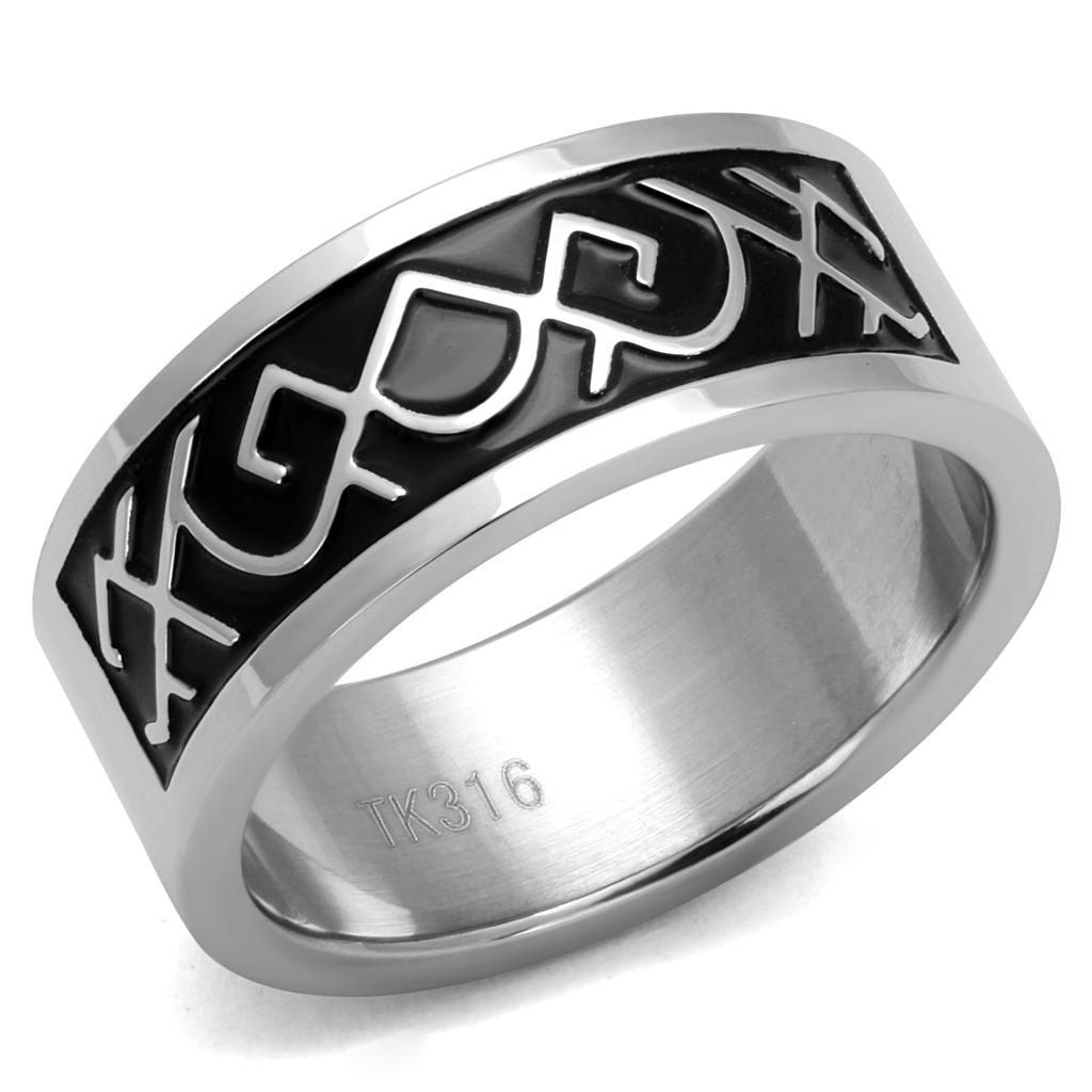 High polished (no plating) Stainless Steel Ring with Epoxy in Jet