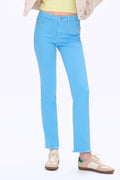 Mid Rise Slim Straight Pants In Sea Blue