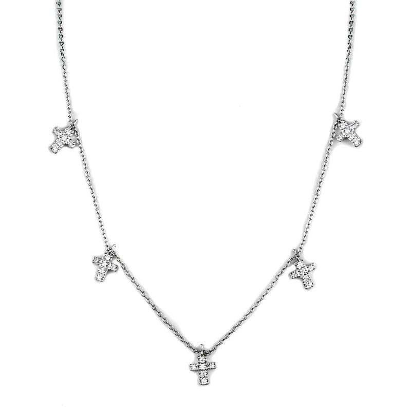 Rhodium Brass Chain Pendant with AAA Grade CZ in Clear
