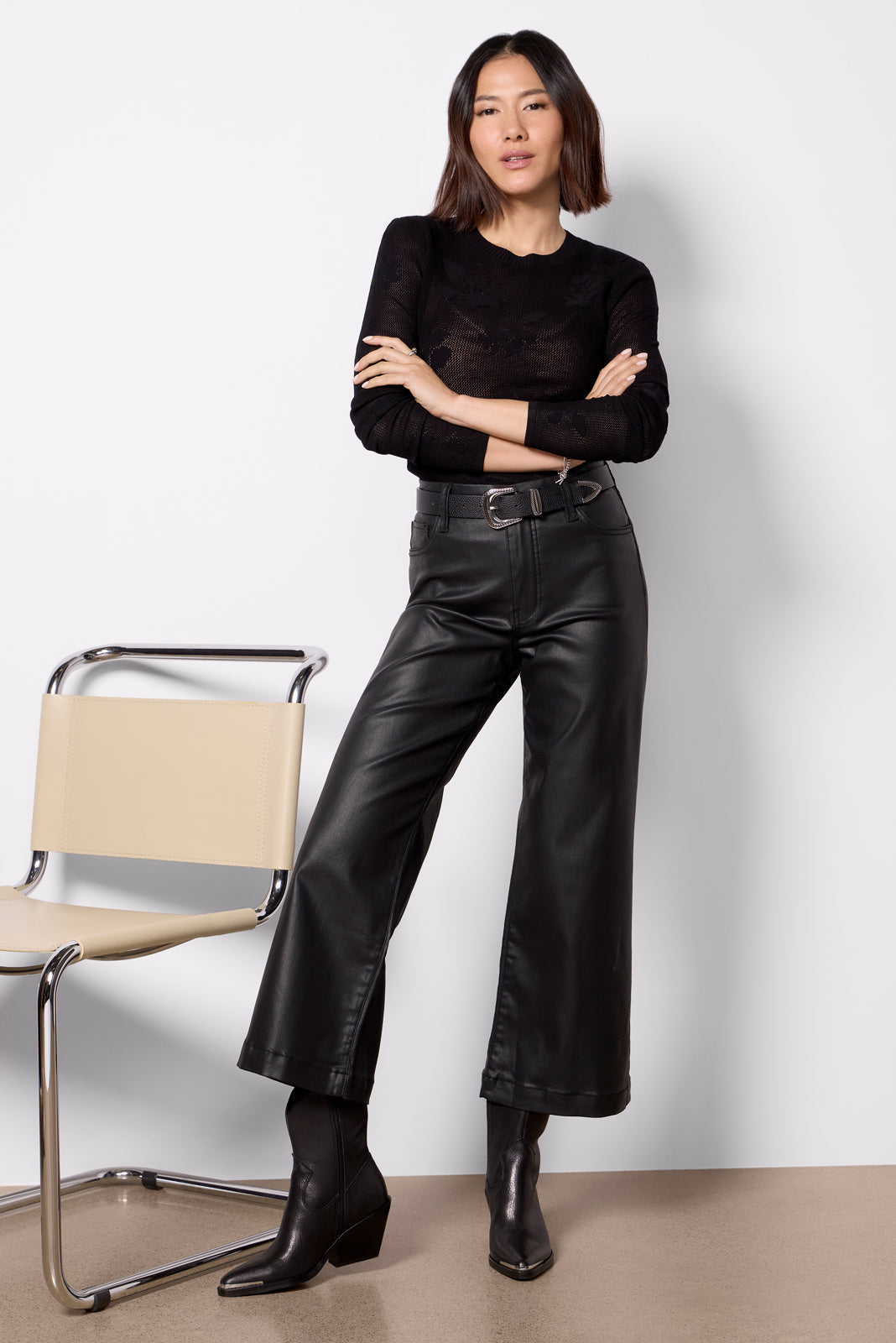 Women's Petite Coated Meg Wide Leg Pants