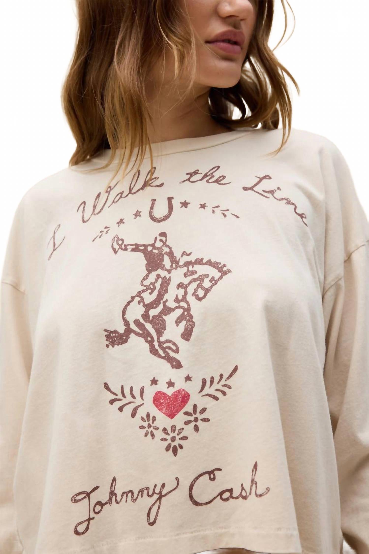 Johnny Cash Walk The Line Meet & Greet Long Sleeve Top In Dirty White