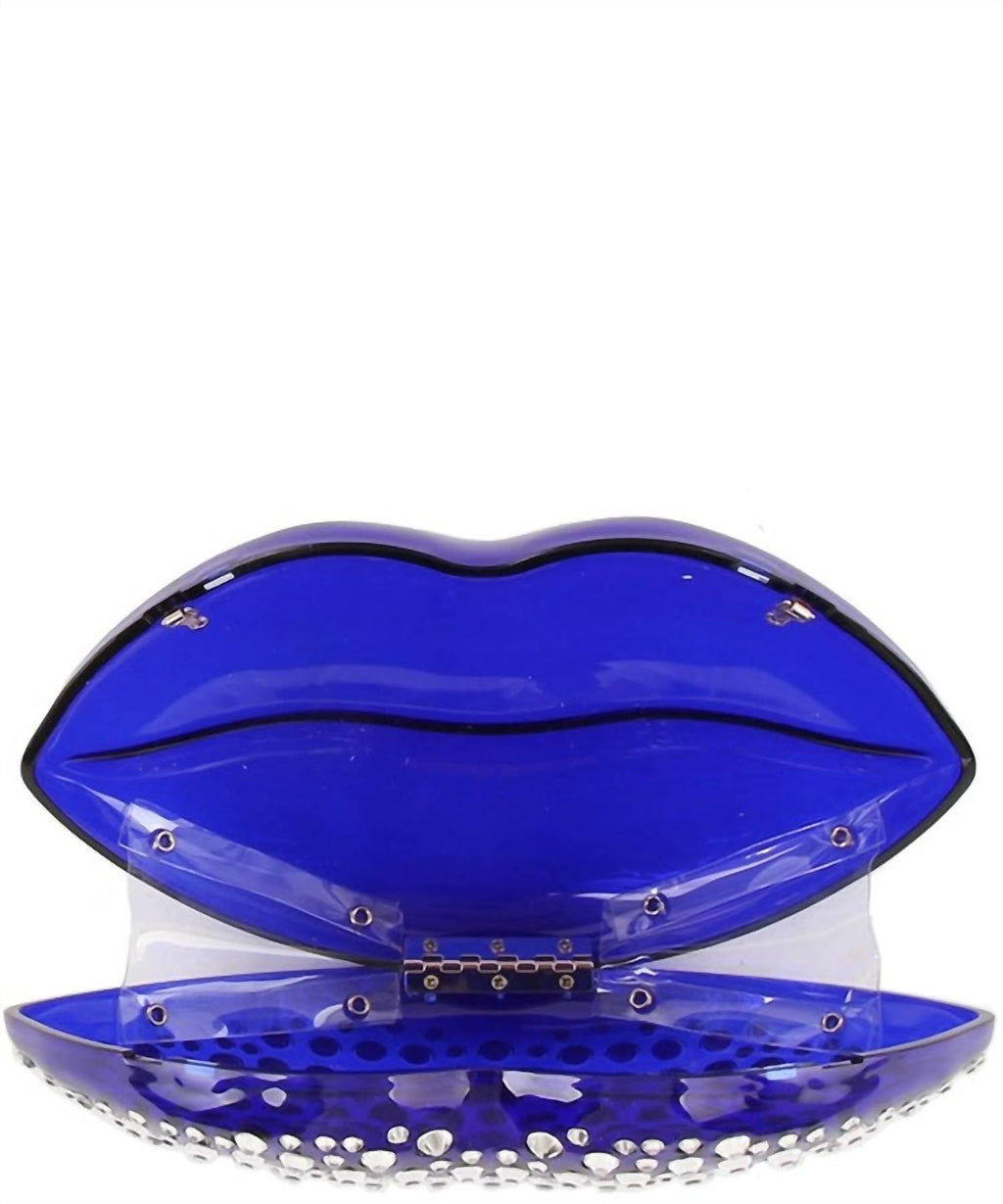 Women's Luxury Mouth Crystal Evening Crossbody Bag In Blue