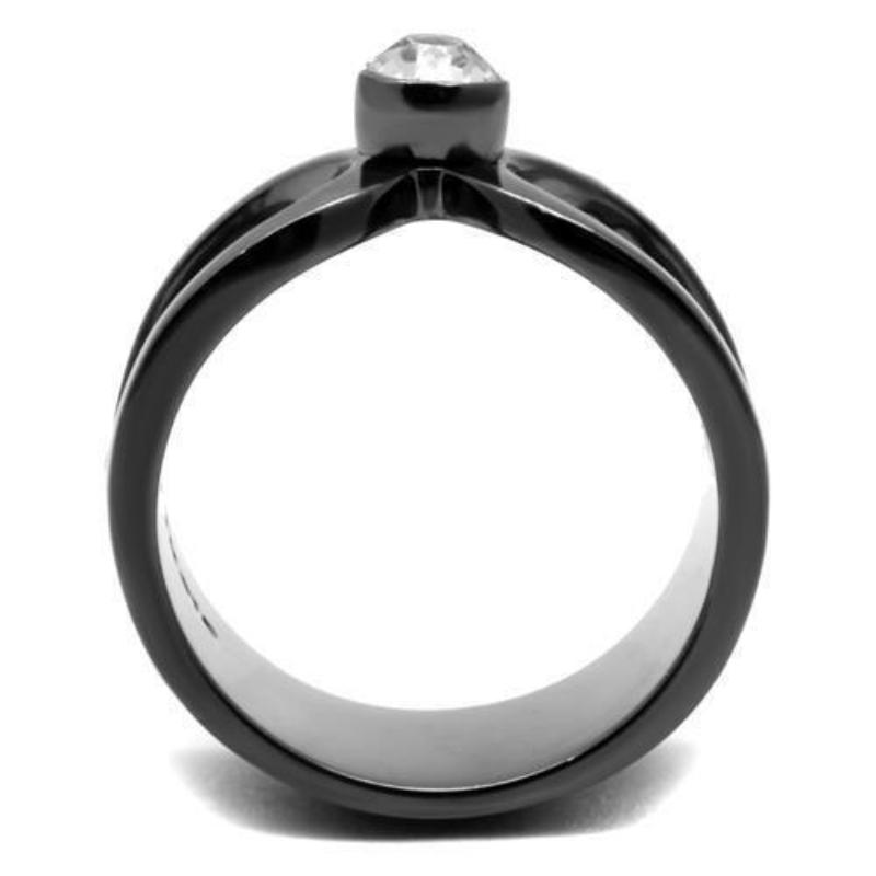 IP Light Black Stainless Steel Ring with Top Grade Crystal in Clear