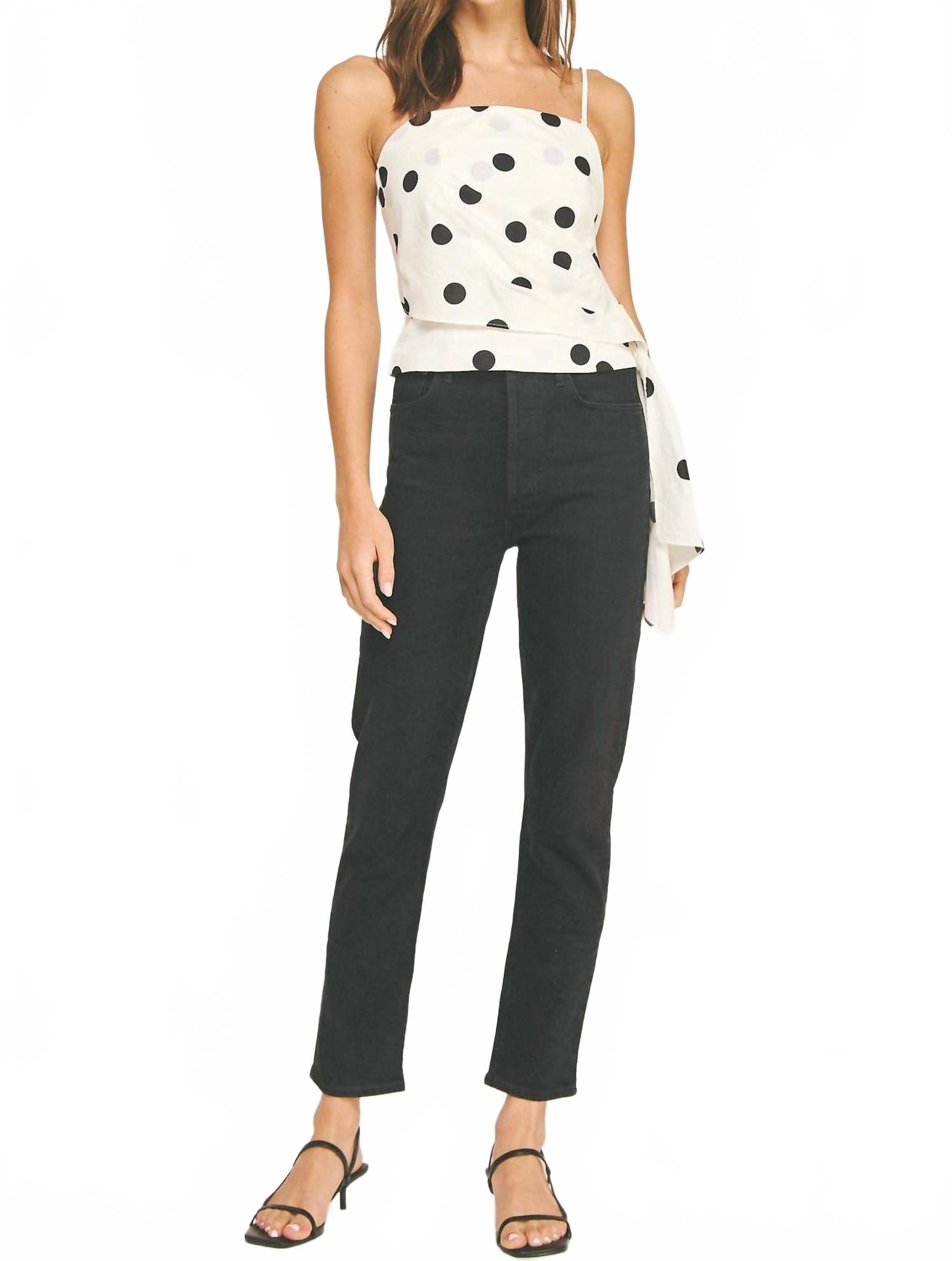 Draped Pleat Detail Polka Corset Tube Top In Off White/black