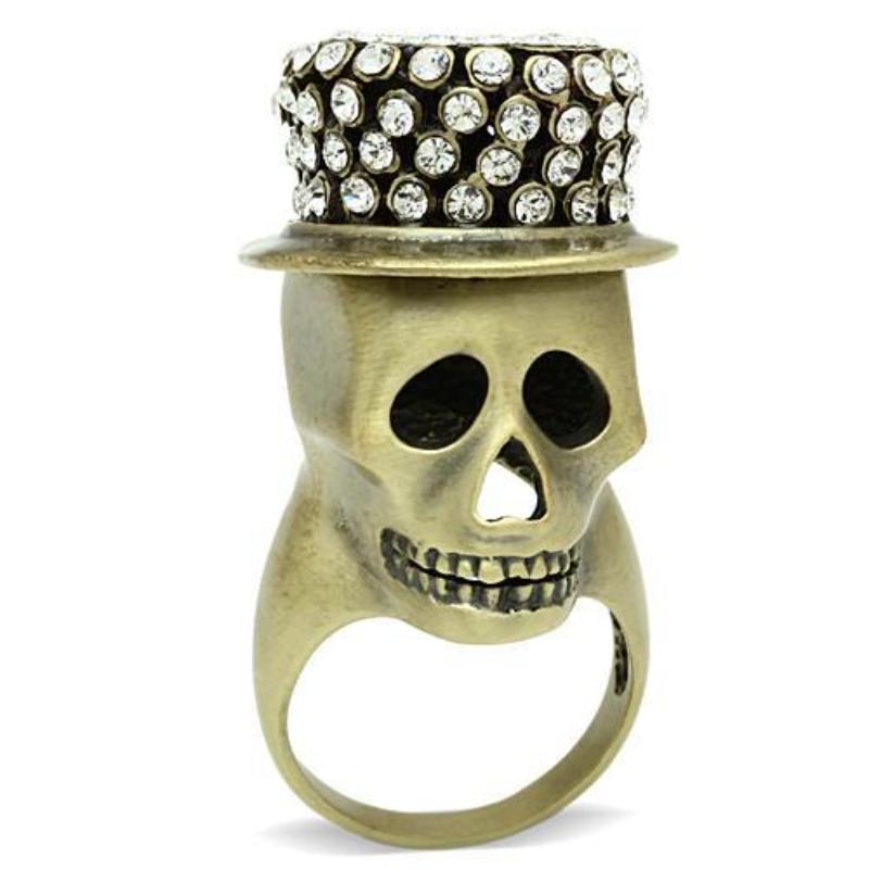 Antique Copper White Metal Ring with Top Grade Crystal in Clear