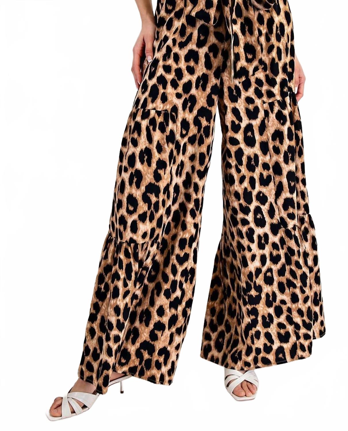 Tiered Wide Leg Pants In Leopard