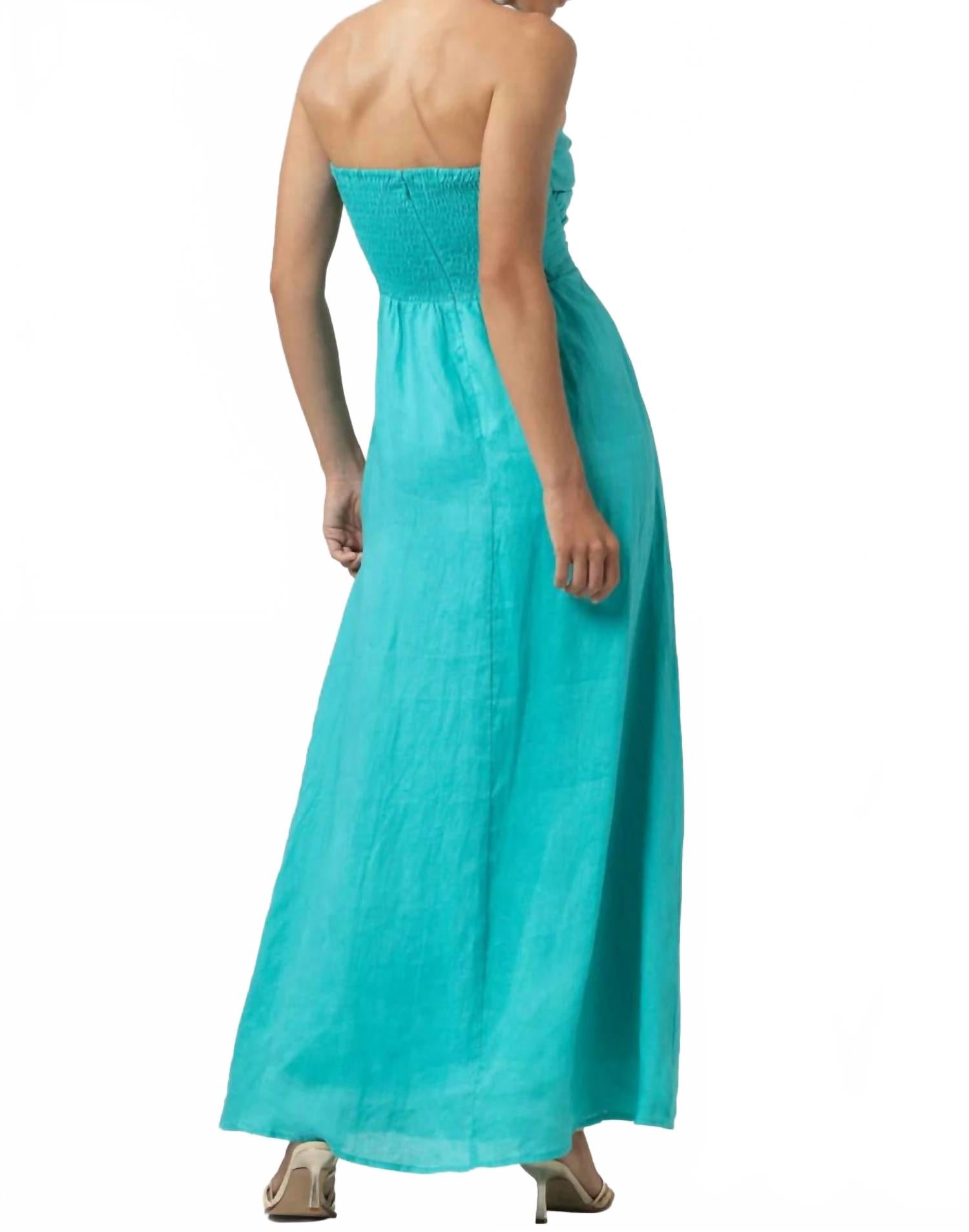 Melody Linen Maxi Dress In Laurel Teal Blue