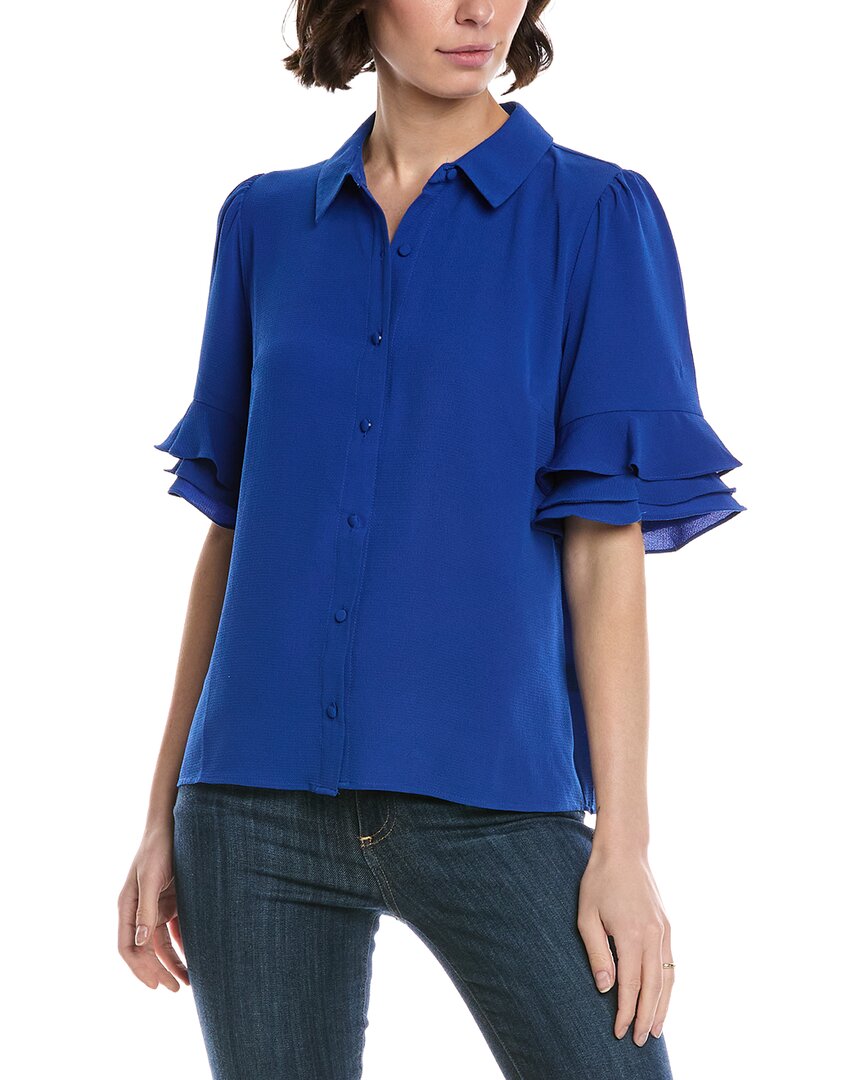 CeCe 3/4-Sleeve Button Front Collared Top