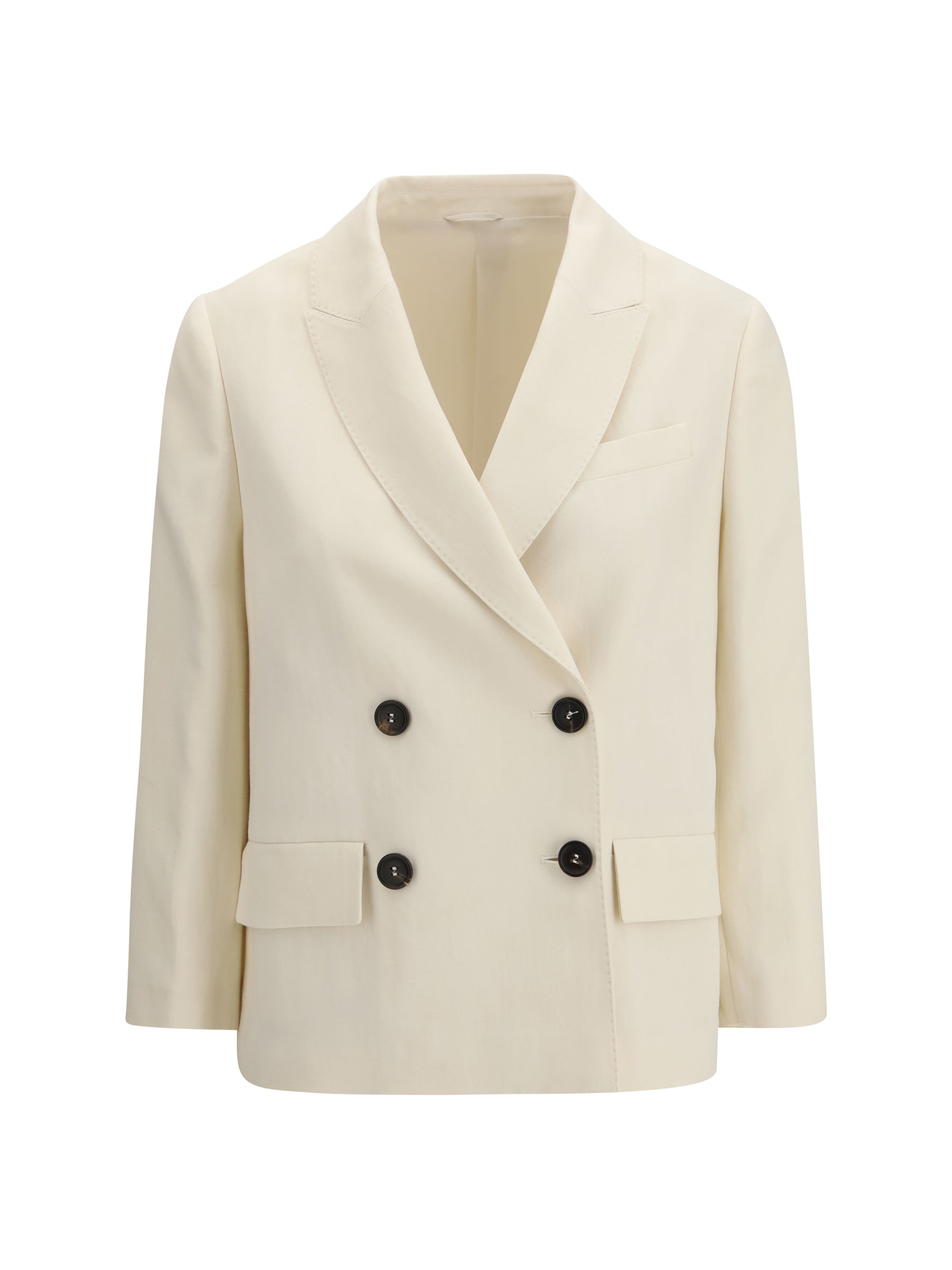 Brunello Cucinelli Women Fluid Twill Jacket In Viscose And Linen With Monile