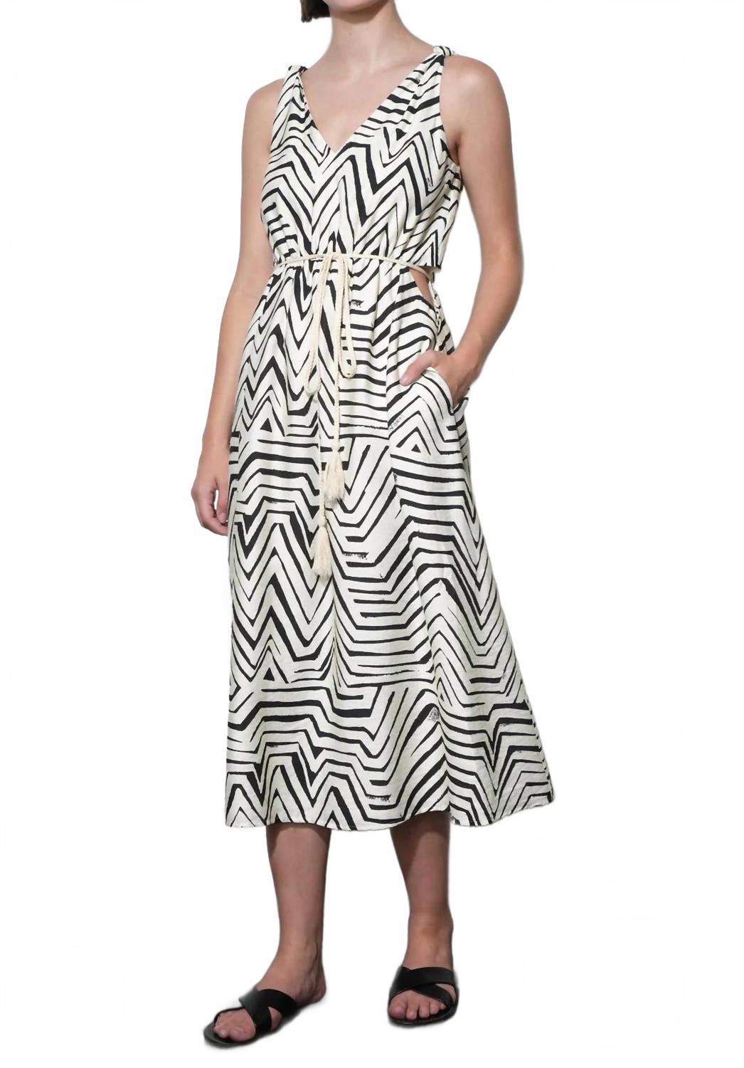 Evelyn Knotted Strap Midi Dress In Ivory Black