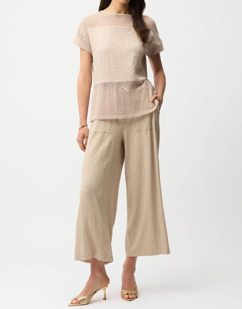 Seersucker Mesh Boxy Top In Parchment