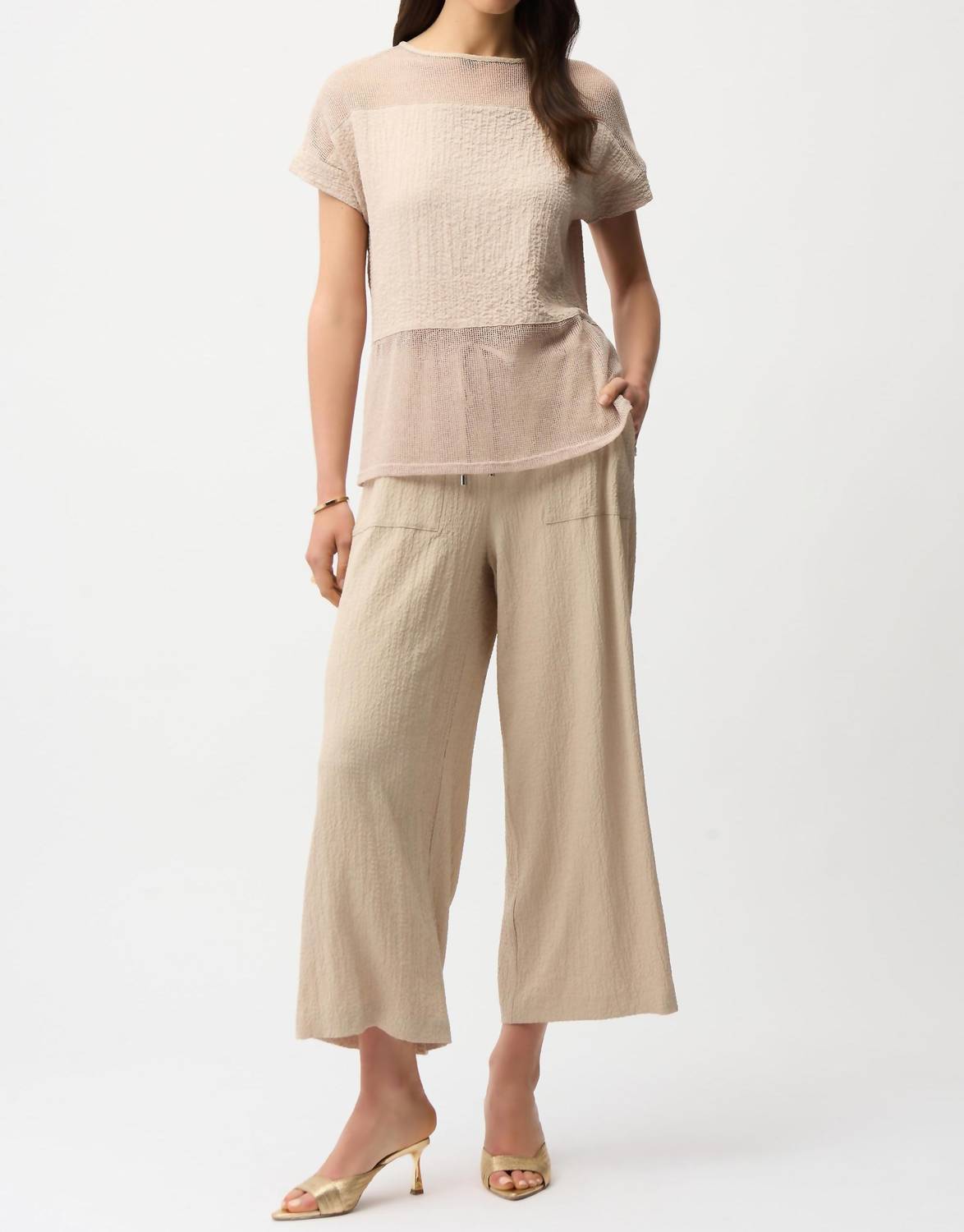 Seersucker Mesh Boxy Top In Parchment