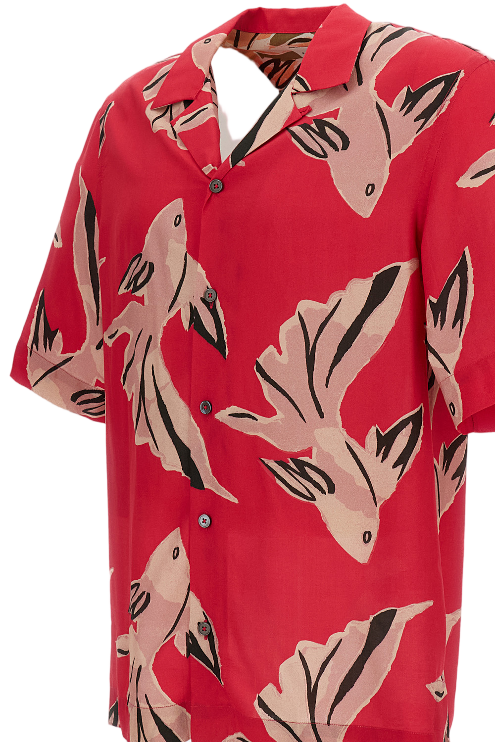 Flowing Oversized Short-Sleeve Shirt With Abstract Bird Print