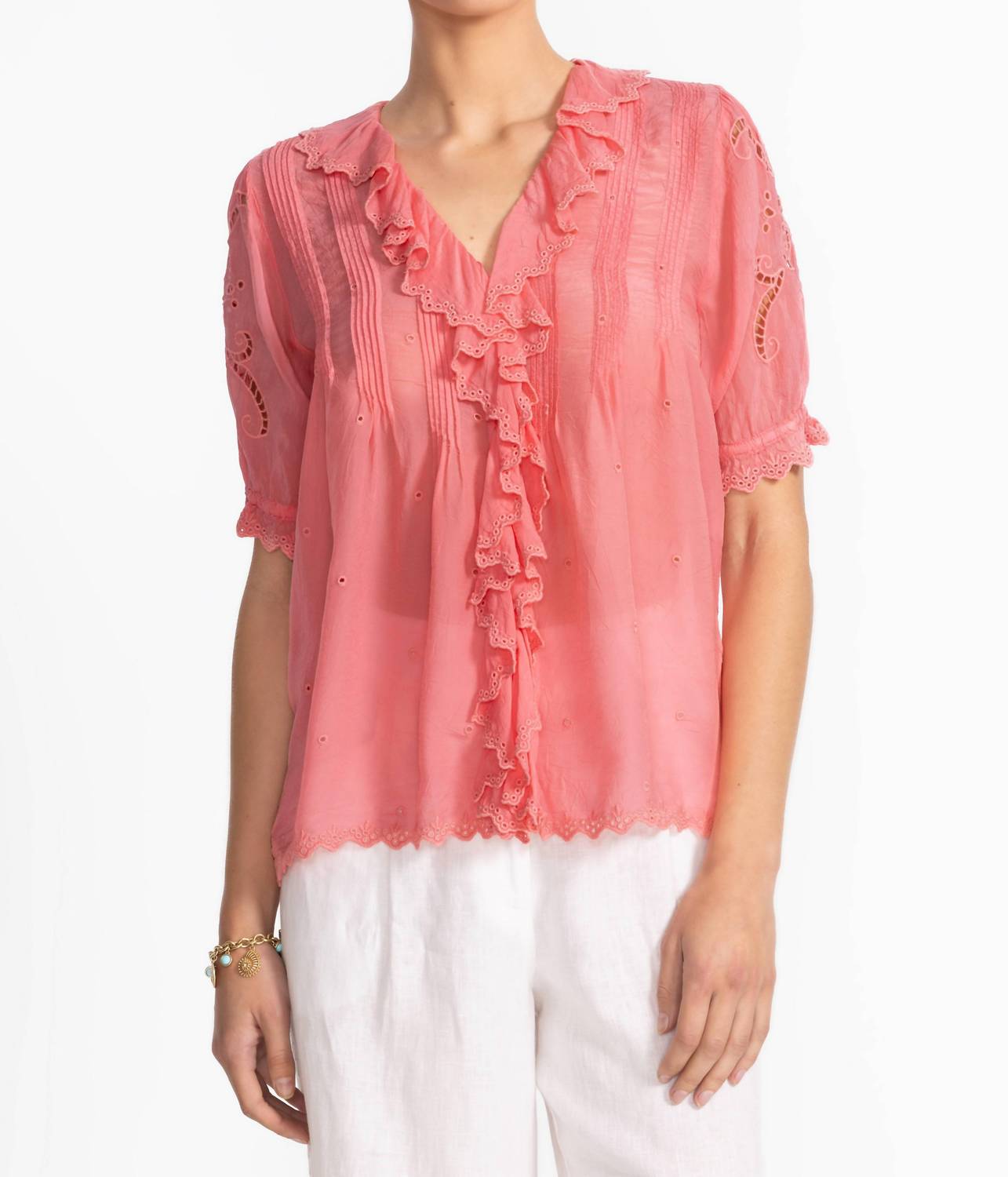 Anette Ruffle Blouse In Salmon Rose