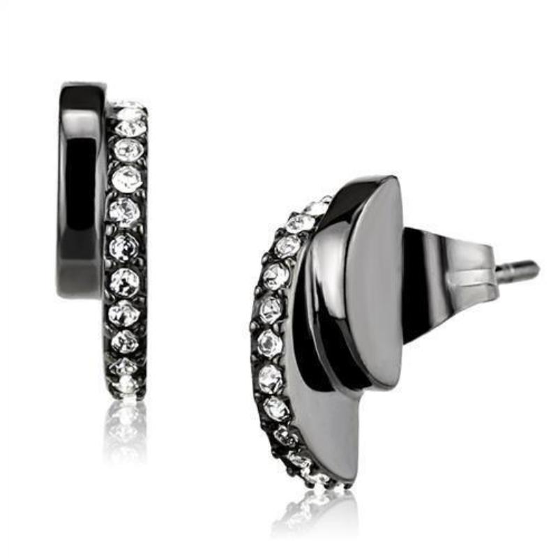 IP Light Black Stainless Steel Earrings with Top Grade Crystal in Clear