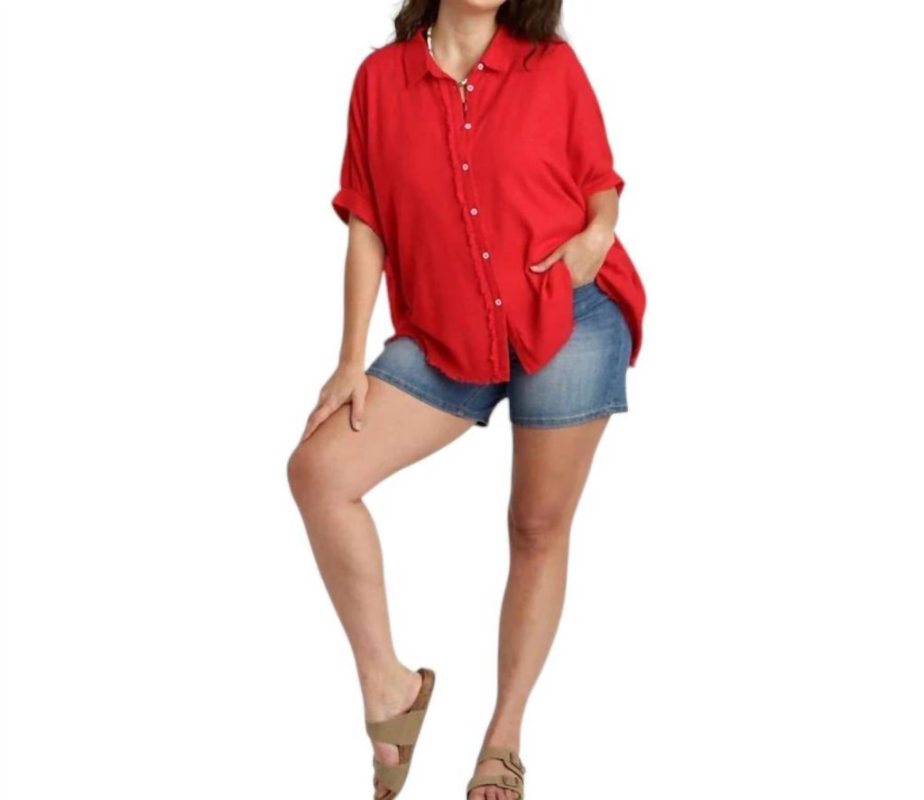With Out Your Love Button Front Top - Plus Size In Tomato Red