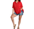 With Out Your Love Button Front Top - Plus Size In Tomato Red