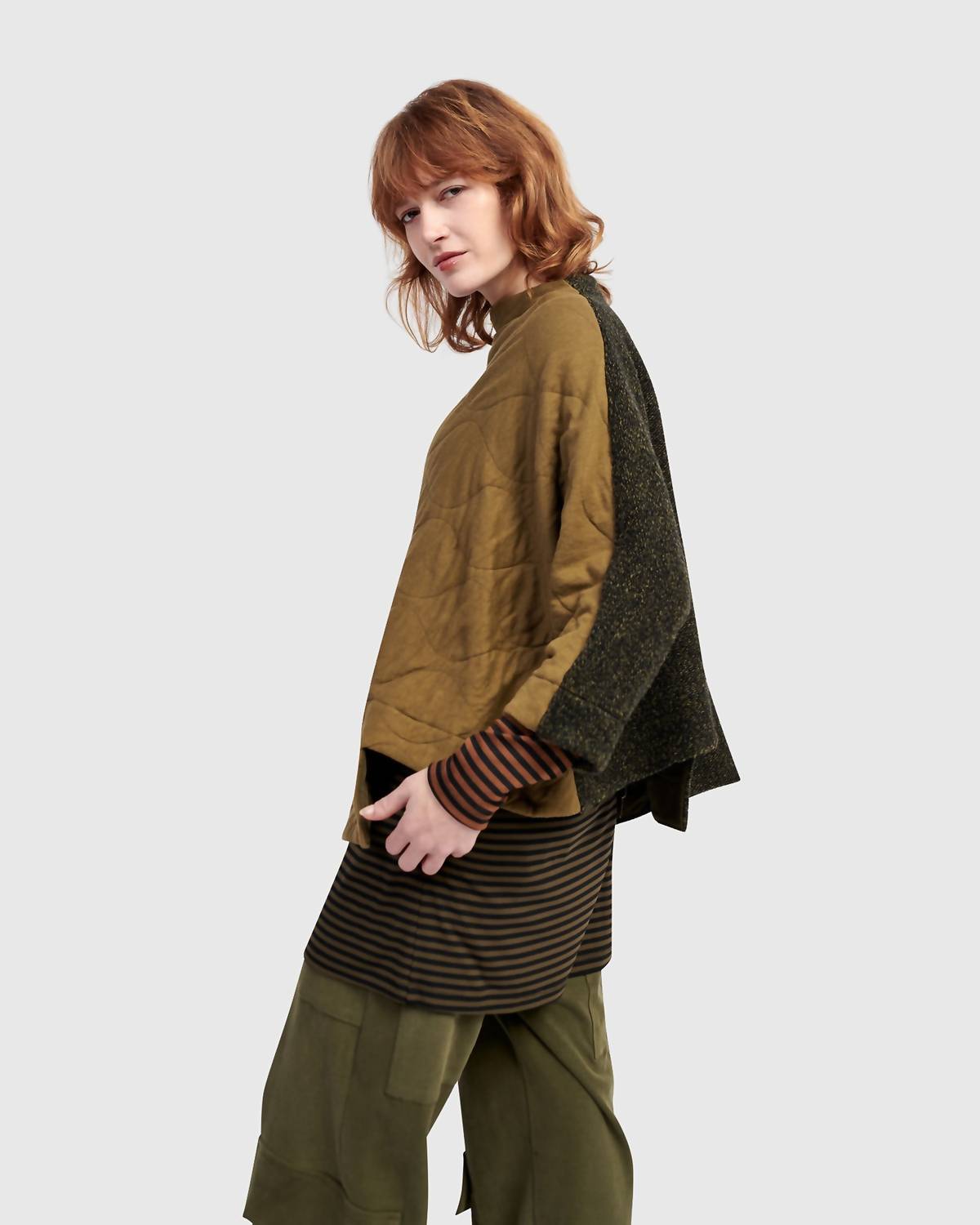 Urban Sah Quilted Pullover Sweater In Khaki
